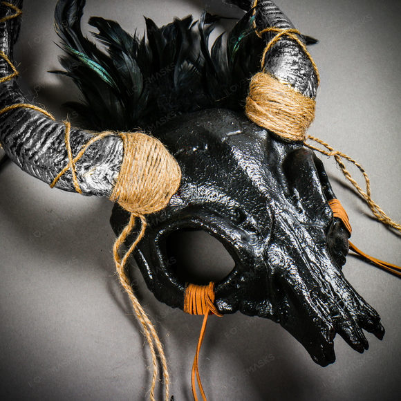 Antelope Devil Silver Horns Animal Skull Ghost Masquerade Mask - Black - Picture 7 of 10